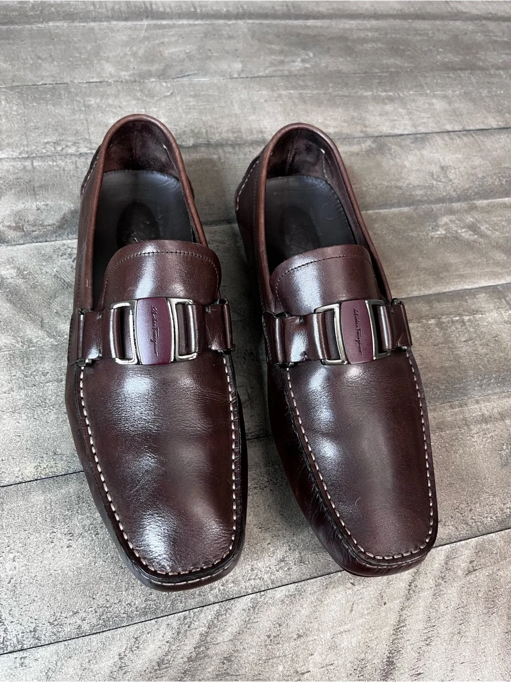 Salvatore Ferragamo Sardegna Driving Shoes Loafer Dark Brown Size 8.5 2EE